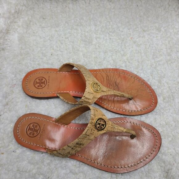 Tory Burch Cork and Leather Slide Sandals sz 8 - Picture 2 of 9